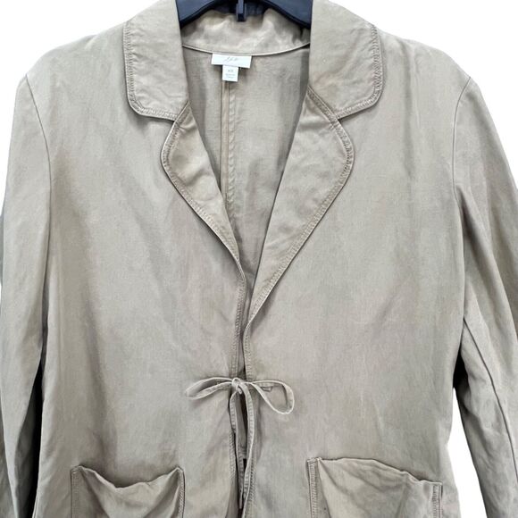 J Jill Blazer Jacket Women XS Tan Tencel Linen Blend Tie Front Coastal Cottage - Picture 3 of 15